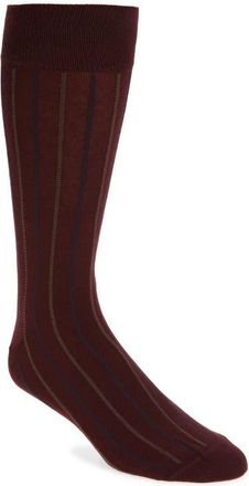 Nordstrom Vertical Stripe Cotton Blend Dress Socks in Burgundy- Navy- Khaki at Nordstrom
