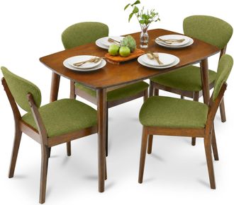 Best Choice Products 5-Piece Compact Wooden Mid-Century Modern Dining Set w/ 4 Chairs, Padded Seat & Back