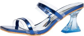 Generic Heel Sandals for Women Blue Sexy Open Toe High Heels 6.5 CM Transparent TPU Square toe Party Dress Pumps (10.5)