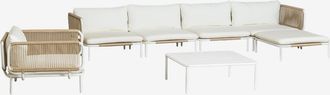 Sklum Conjunto De Jard&iacute;n Con Sof&aacute; Modular Esquinero De 4 Piezas Con Mesa De Centro, Puff Y Sill&oacute;n En Acero Roubly Sklum