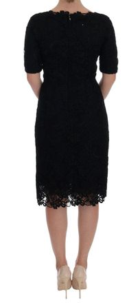 Dolce & Gabbana Womens Black Floral Ricamo Sheath Dress Cotton