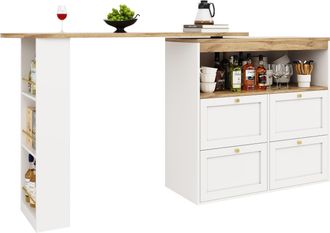 STILVORA Mueble De Almacenaje Con 4 Cajones Y Estantes Abiertos Giratorios De 360 Grados Para Estudio Salon Comedor En Mdf Blanco