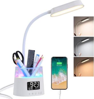 OEM L&aacute;mpara De Mesa Plegable Inal&aacute;mbrica Recargable - Brillo Regulable Y Visualizaci&oacute;n De La Hora - Blanco T&eacute; Para El Hogar, La Oficina Y La Lectura