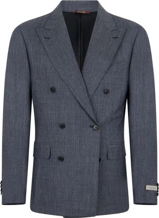 Canali Double-breasted Jacket - Heren - Blazers - Blauw - M - Wol - Jassen