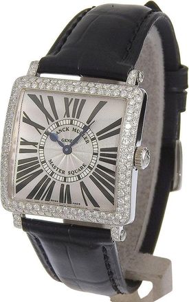 Franck Muller Master Square Quartz Stainless Steel And Alligator With Diamond Bezel And Lugs Watch (Pre-Owned)