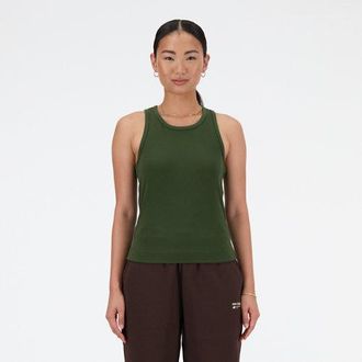 New Balance Donna Linear Heritage Rib Knit Racer Tank in Verde, Maglia di Poliestere, Taglia XL