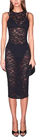 Fleur du Mal Le Stretch Lace Racer Tank Dress in Black at Nordstrom, Size X-Large
