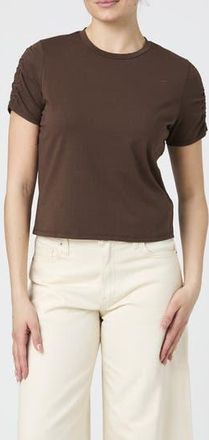 French Connection Rallie Ruched Sleeve Cotton T-Shirt in Cafe at Nordstrom Rack, Size X-Large