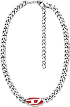 Diesel Oval D Enamel Pendant Chain Necklace in Silver/Red at Nordstrom