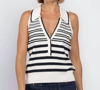 Veronica Beard Meera Knit Tank In Off White/navy