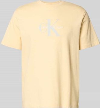 Calvin Klein Jeans T-Shirt mit Label-Print und Rundhalsausschnitt in Hellgelb, Gr&ouml;&szlig;e XXL