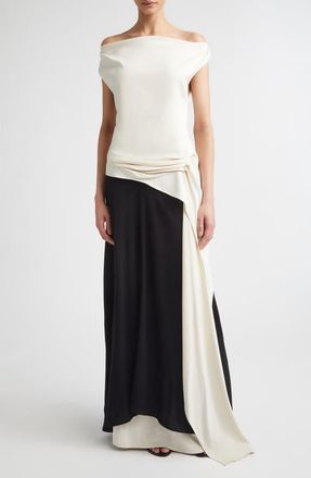 Proenza Schouler Daliah Off the Shoulder Maxi Dress in Ecru/Black at Nordstrom, Size 4