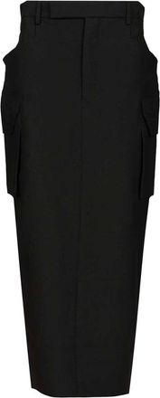 Rick Owens Rokken, Dames, Zwart, L, Wol, Firbanks Midi Rok