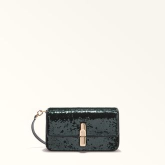 Furla Iride Borsa A Tracolla S Deep Green Tessuto Con Paillettes Donna