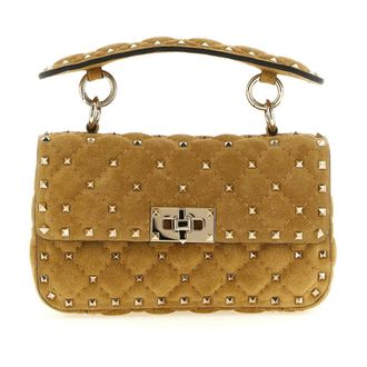 Valentino Garavani Studded Suede Shoulder Bag - Dames - Tassen - Beige - Maat: ONE Size Su&egrave;de