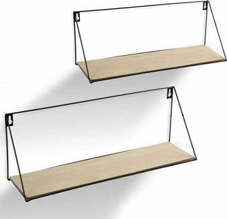 Trade Shop Trade Shop - Set 2 Mensole Parete Rettangolare Mensola Scaffale Metallo E Legno 2 Misure