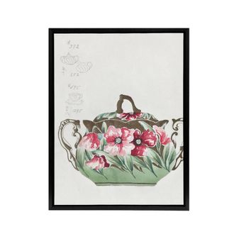 Artery8 Vintage Sugar Bowl Poppy Design Framed Canvas Wall Art Print Noritake in Green | Size: W24 x H32