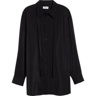 Christophe Lemaire Silk Blend Tie Button-Up Shirt in Black at Nordstrom, Size 12 Us