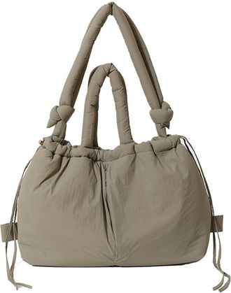 Generic Shoulder Bag for Women Adjustable Strap Crossbody Bag Nylon Solid Backpack Large Capacity Puffy Purse for Shopping Travel (Khaki)