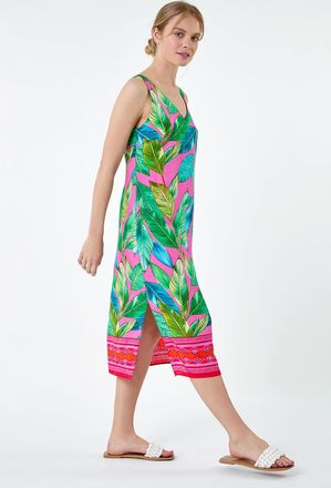 Roman Tropical Border Print Midi Dress