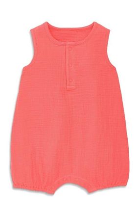 primary Baby Cotton Gauze Henley Bubble Romper in Watermelon at Nordstrom, Size 18-24M