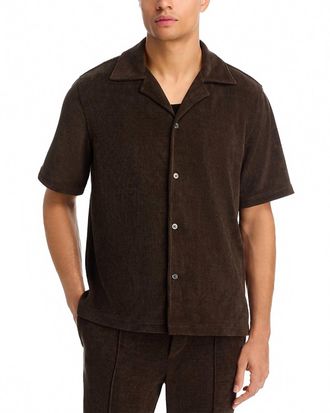 SIMKHAI Dane Short Sleeve Shirt In Dark Olive