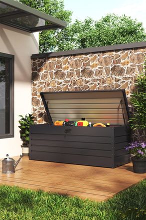 Living and Home 600L Metal Outdoor Garden Lockable Storage Box in Grey