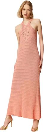 Twinset Vestido Largo Ganchillo - Dames - Kleedjes - Roze - M - Leer - Kleedjes