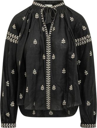 Isabel Marant Black Embroidered Band Collar Top