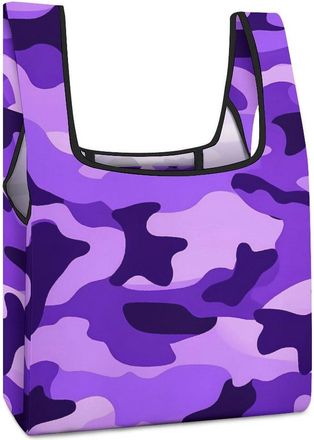 Generic Purple Camouflage Shopping Bag Reusable Grocery Tote Bag Foldable Handbag for Travel Picnic