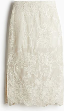 H&M Bleistiftjupe mit Stickerei - Beige