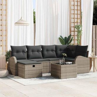 vidaXL Vidaxl - Conjunto De Sof&aacute; De Jard&iacute;n Con Coj&iacute;n 7 Pcs Gris Polirat&aacute;n