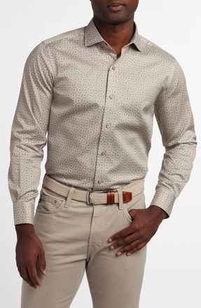 David Donahue Geometric Print Cotton Sport Shirt in Dune at Nordstrom, Size Xx-Large