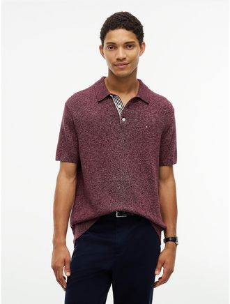 Tommy Hilfiger Mens Short-Sleeve Heathered Sweater Polo - Deep Burgundy - XXL