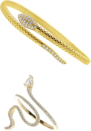 Adornia Cubic Zirconia Snake Ring & Cuff Bracelet Set in Gold at Nordstrom Rack