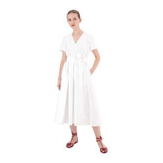 Max Mara Midi Jurk met Ceintuur in de Taille - Dames - Casual kleedjes - Wit - M - Katoen - Kleedjes