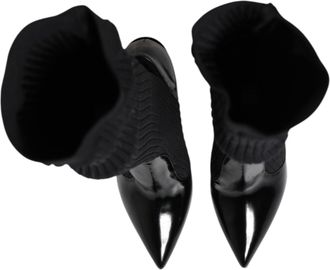 Dolce & Gabbana Leather Ribbed Knit Boot - Black