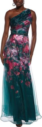 Rene Ruiz One-Shoulder Sheer Overlay Floral Gown