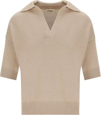 Max Mara Albero Poloshirt - Dames - V-hals truien - Beige - L - Katoen - Truien & Vesten