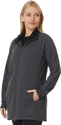 L.L.Bean 1912 Sherpa-Lined Full Zip Tunic Womens Sweater Charcoal Heather : MD, Cotton/Fleece/Polyester