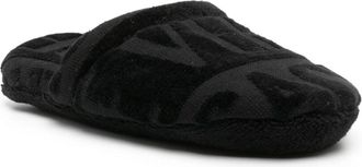 Versace Unisex Bath Slippers Black Ecoleather Cotton Flat Shoes