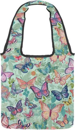 Generic Colorful Butterflies Blue Reversible Canvas Shoulder Tote - Double-Sided Print, 12oz Cotton, 27cm Drop, Fold-Flat Bag for Travel, Shopping, Street Out