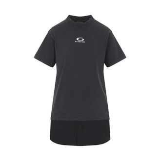 Balenciaga T-Shirts, female, Black, Size: L Layered T-Shirt Dress with Contrast Hem