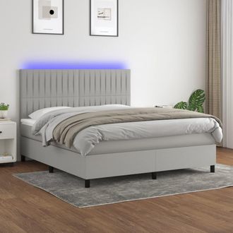 vidaXL Vidaxl - Cama Box Spring Colch&oacute;n Y Luces Led Tela Gris Claro 160x200 Cm
