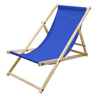 ECD Germany Silla de playa azul oscuro madera pino tejido oxford carga hasta 120kg