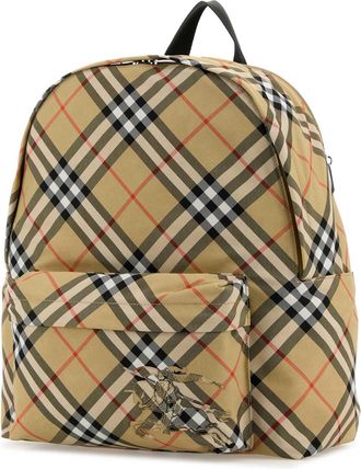 Burberry Mens Embroidered Fabric Check Backpack Sand Zaini