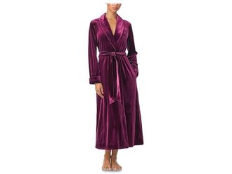 Lauren Ralph Lauren Velvet Long Shawl Collar Robe Womens Robe Wine : SM (US 4-6), Polyester/Velvet