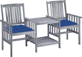 vidaXL Sillas De Jard&iacute;n Con Mesa De Caf&eacute; Y Almohadillas Masivas