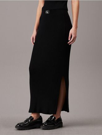 Calvin Klein Jeans Calvin Klein Womens Rib Monologo Sweater Maxi Skirt - Black - XS