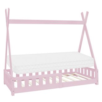 ML Design Ml-design - Cama Infantil Tipi Rosa Con Colch&oacute;n De Espuma Fr&iacute;a 80x160 Cm Protecci&oacute;n Antica&iacute;da Somier Estructura Listones De Madera Maciza De Pino Para